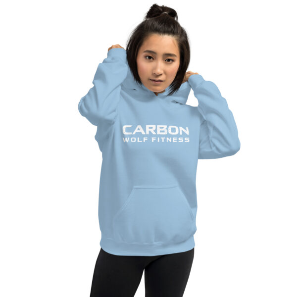 Women's Wolf on Back Hoodie White Print (front pocket) - Image 49