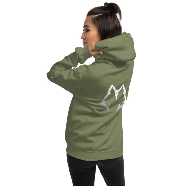 Women's Wolf on Back Hoodie White Print (front pocket) - Image 46
