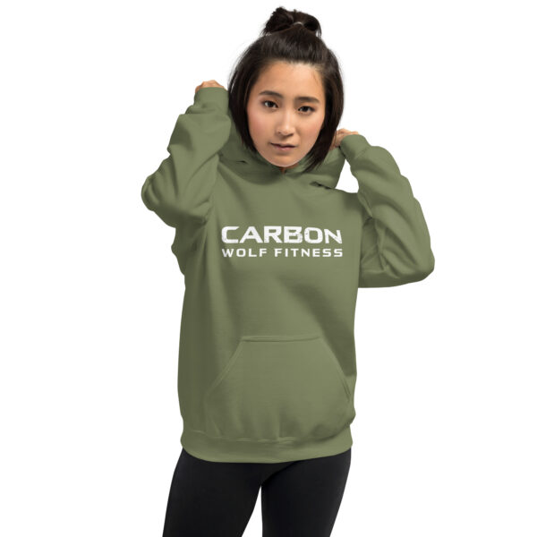 Women's Wolf on Back Hoodie White Print (front pocket) - Image 45